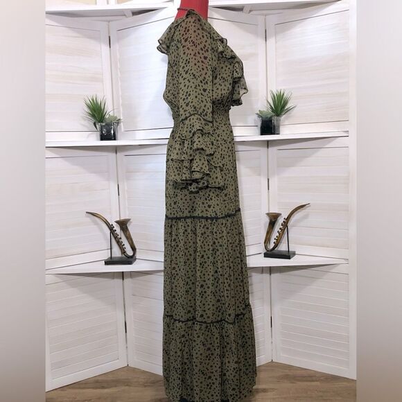 Misa Los Angeles Mavistela Dress XS Green Black Dot Ruffled - Picture 6 of 8